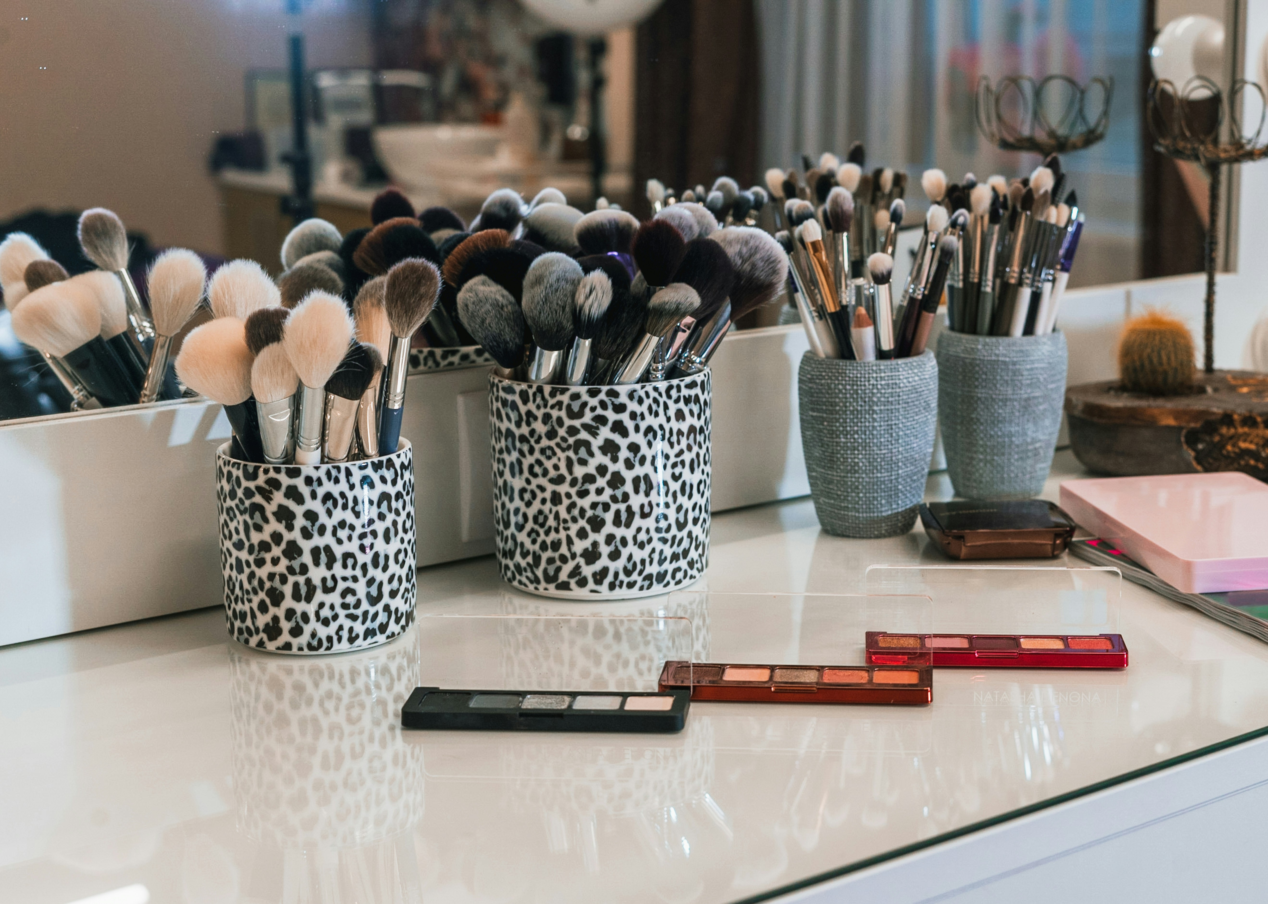 A collection of makeup brushes